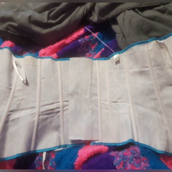 White and Blue Shiney Over Bust Lace Up Corset - Picture 10 of 13
